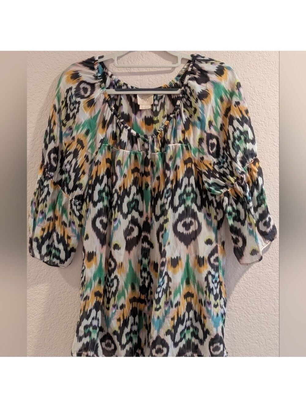 Vanessa Virginia Anthropology Silk Blouse Green Yellow Black Small